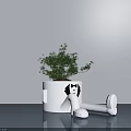 Bonsai Plant In White Decorative Pot With Cartoon Figure Design For Indoor Decor