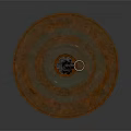 Ancient Rusted Circular Weapon With Concentric Rings And Central Ornament