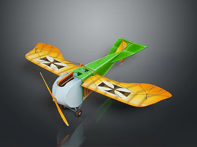 Green Body Yellow Wings Model Airplane With Black Patterns And Propeller 3d model