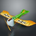 Green Body Yellow Wings Model Airplane With Black Patterns And Propeller