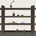 Modern Wooden Storage Shelf With Multiple Shelves And Decorative Display Items