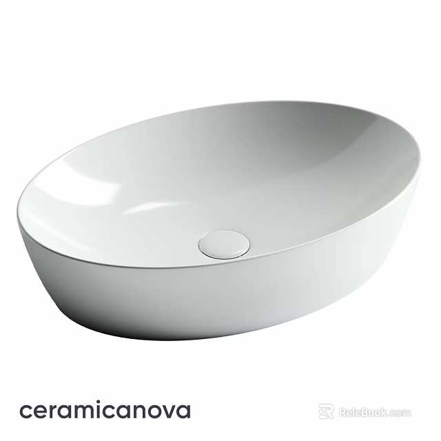 White Oval Shaped Modern Countertop Washbasin With Smooth Surface And Drain Hole 3d model 