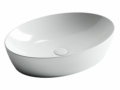 White Oval Shaped Modern Countertop Washbasin With Smooth Surface And Drain Hole 3d model