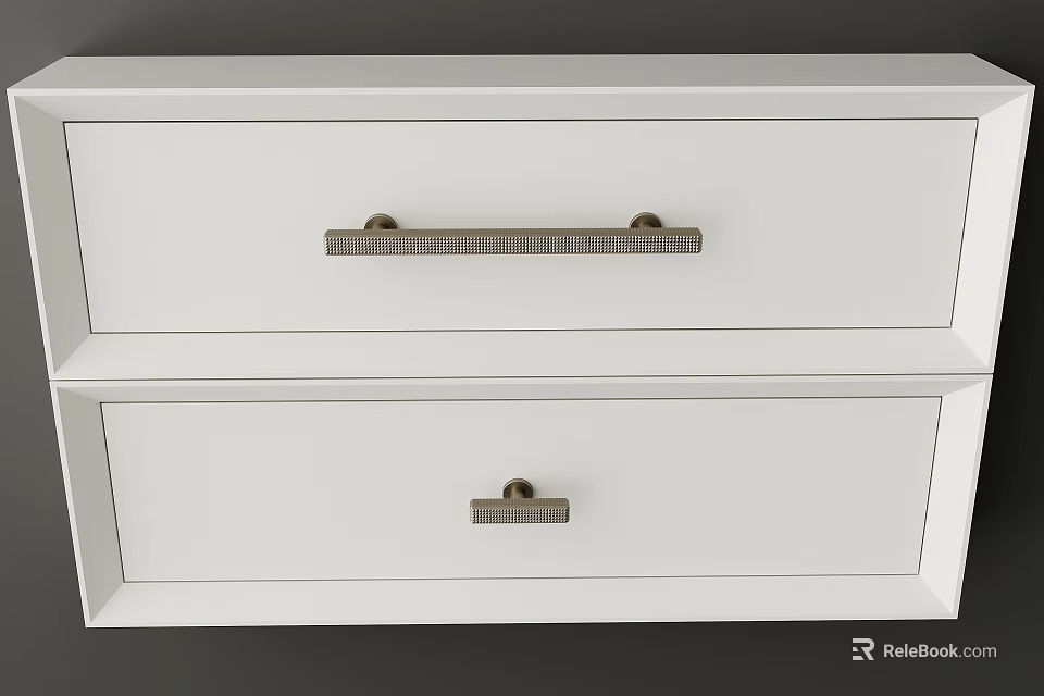 Modern Metal Drawer Handles With Sleek Design On White Cabinet Drawers 3d model 
