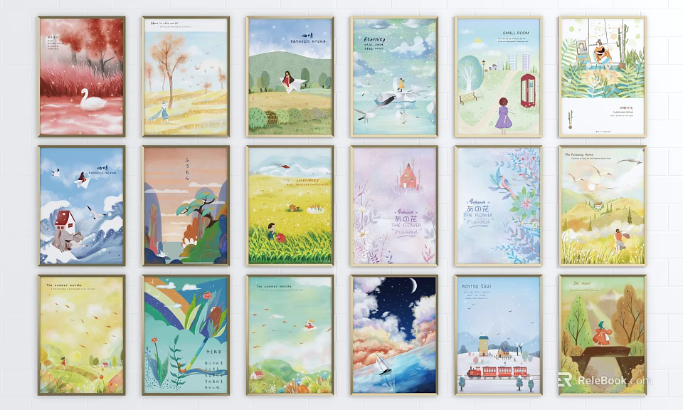 Colorful Watercolor Illustrations With Natural Scenes Characters Seasonal Elements And Soft Colors 3d model 