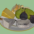 Fresh Pears And Figs With Cheese Bread Slices On Two Plates And Knives