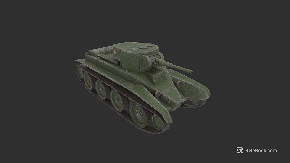 Detailed Green Military Weapon Tank 3D Model With Turret And Tracks 3d model 