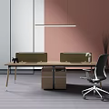 Modern Office Desk With Green Privacy Screens Drawer Cabinet Office Chair And Pink Wall