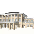 Classical Multi Story Building with Columns Arched Doorways and Symmetrical Design 3d model