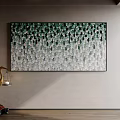 Interior Wall Art With Green White Gradient Painting Golden Crane Decoration And Window Green Plants