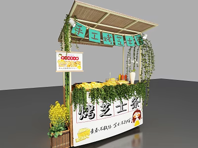 Handmade Grilled Cheese Stick Stall With Fresh Fried Ingredients And Green Decorations 3d model