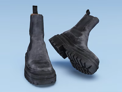 Black Leather Chelsea Boots with Thick Chunky Sole and Traction Design 3d model