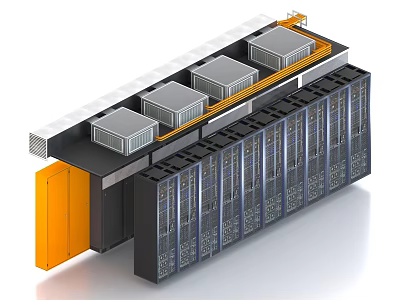 Industrial Equipment Server Cabinets Arranged With Top Mounted Units And Orange Connections 3d model