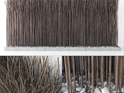 Bamboo Sticks Decorative Wall Design With Natural Arrangement And Pebble Base 3d model