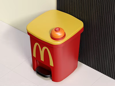 McDonald's Red Yellow Trash Bin With Golden M Logo And Pedal Design 3d model