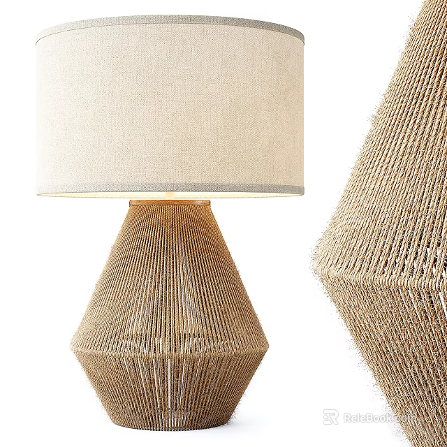 Modern Woven Table Lamp With Textured Base And Fabric Shade 3d model 