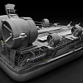 Gray Sci Fi Hovercraft Model Featuring Large Circular Fans Yellow Top Metal Frame And Wheels 3d model
