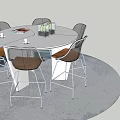 White Round Table With Gray Backrest Brown Seat Chairs On Blue Textured Floor 3d model
