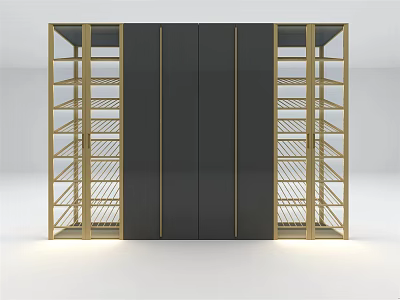 Modern Luxury Wine Cabinet With Black Glass Doors And Gold Metal Shelves 3d model