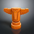 Scenic Landscape With Handcrafted Wooden Totem Pole And Winged Carvings