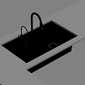 Modern Black Kitchen Sink with Faucet and Control Panel on White Countertop