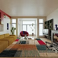 Vibrant Modern Open Plan Living Dining Room With Cozy Furniture And Unique Art Decor