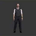 Man In Grey Vest White Shirt And Red Tie Standing Against Grey Background