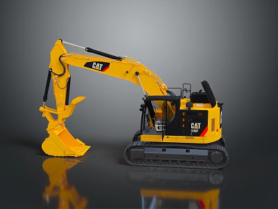 Yellow CAT Functional Vehicle Excavator With Tracks Bucket Cab And Heavy Duty Design 3d model