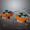Industrial Circular Equipment With Orange Green Panels And Mechanical Arm Structure 3d model