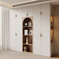 Modern White Wardrobe With Arched Open Compartment Books And Decorative Items 3d model