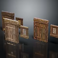 Traditional Wooden Furniture Doors And Windows Featuring Carved Patterns And Lattice Designs