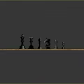 Chessboard Black And White Squares With Gold Border And Arranged Black White Chess Pieces