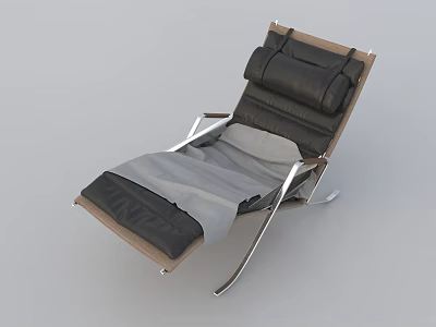 Modern Lounge Chair With Black Leather Cushions Gray Blanket And Metal Frame 3d model