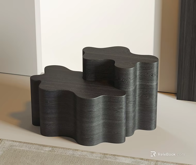 Modern Dark Wooden Coffee Table With Wavy Edge Geometric Cross Design 3d model 