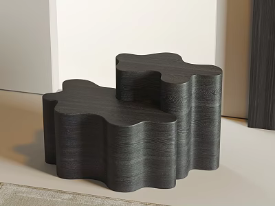 Modern Dark Wooden Coffee Table With Wavy Edge Geometric Cross Design 3d model