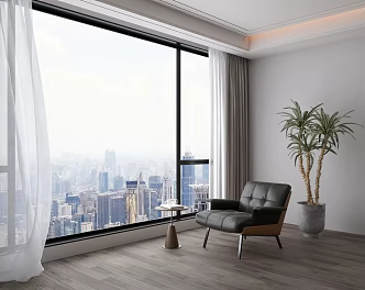 Modern Curtain Window Screen Leisure Sofa Green Plant Potted Plant 3d model