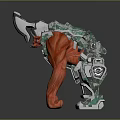 Cyborg Game Movie Character With Red Muscular Body And Mechanical Armor Design Details