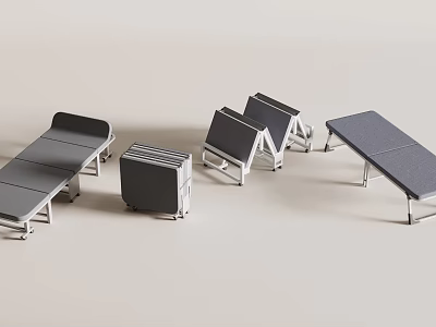 Gray Folding Beds With Metal Frames Shown In Folded And Unfolded Positions 3d model