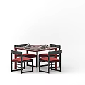 Square Dining Table Set With Four Chairs Red Seat Cushions Dark Frame