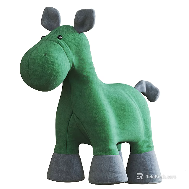 Cute Green Plush Horse Stuffed Toy With Soft Material And Gray Hooves 3d model 
