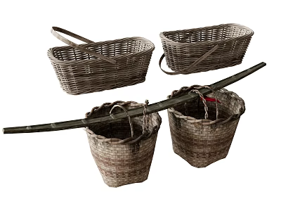 Decorative Woven Basket Ornament Set with Different Sizes and Handled Designs for Rustic Home Decoration 3d model