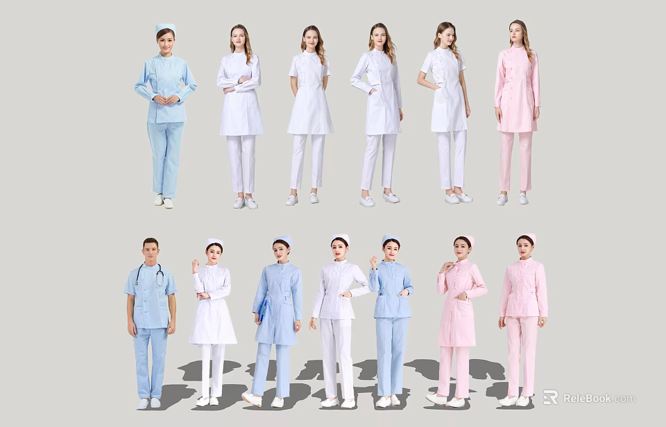 Group of Medical Staff Wearing Uniforms with Various Colors and Different Styles 3d model 
