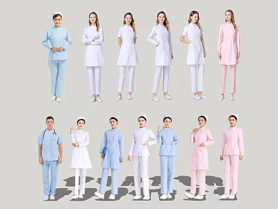 Group of Medical Staff Wearing Uniforms with Various Colors and Different Styles 3d model