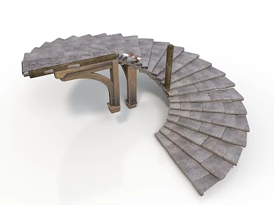 Architectural Spiral Staircase With Gray Stone Steps And Wooden Structure 3d model