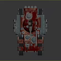Red Military Tank Vehicle with Metallic Turret Tracks and Cannon Design