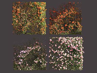 Blooming Colorful Vines With Orange Purple Pink Flowers In Square Panels 3d model