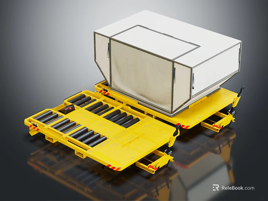 Yellow Pallet Truck With White Container For Logistics Transportation And Loading 3d model 
