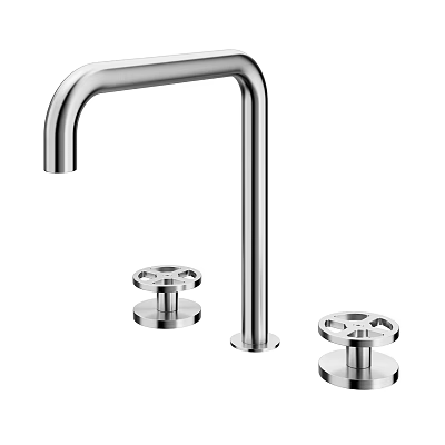 Modern Polished Stainless Steel Faucet With Dual Handles For Bathroom Sink 3d model