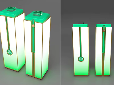 Modern Green And White Rectangular Lamps With Gold Accents And Circular Logo 3d model