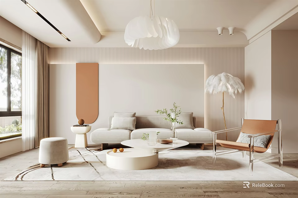Modern Living Room Interior With Sofa Coffee Table Floor Lamp And Wall Art 3d model 